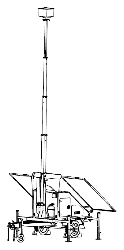 Line drawing of the trailer with the mast fully extended