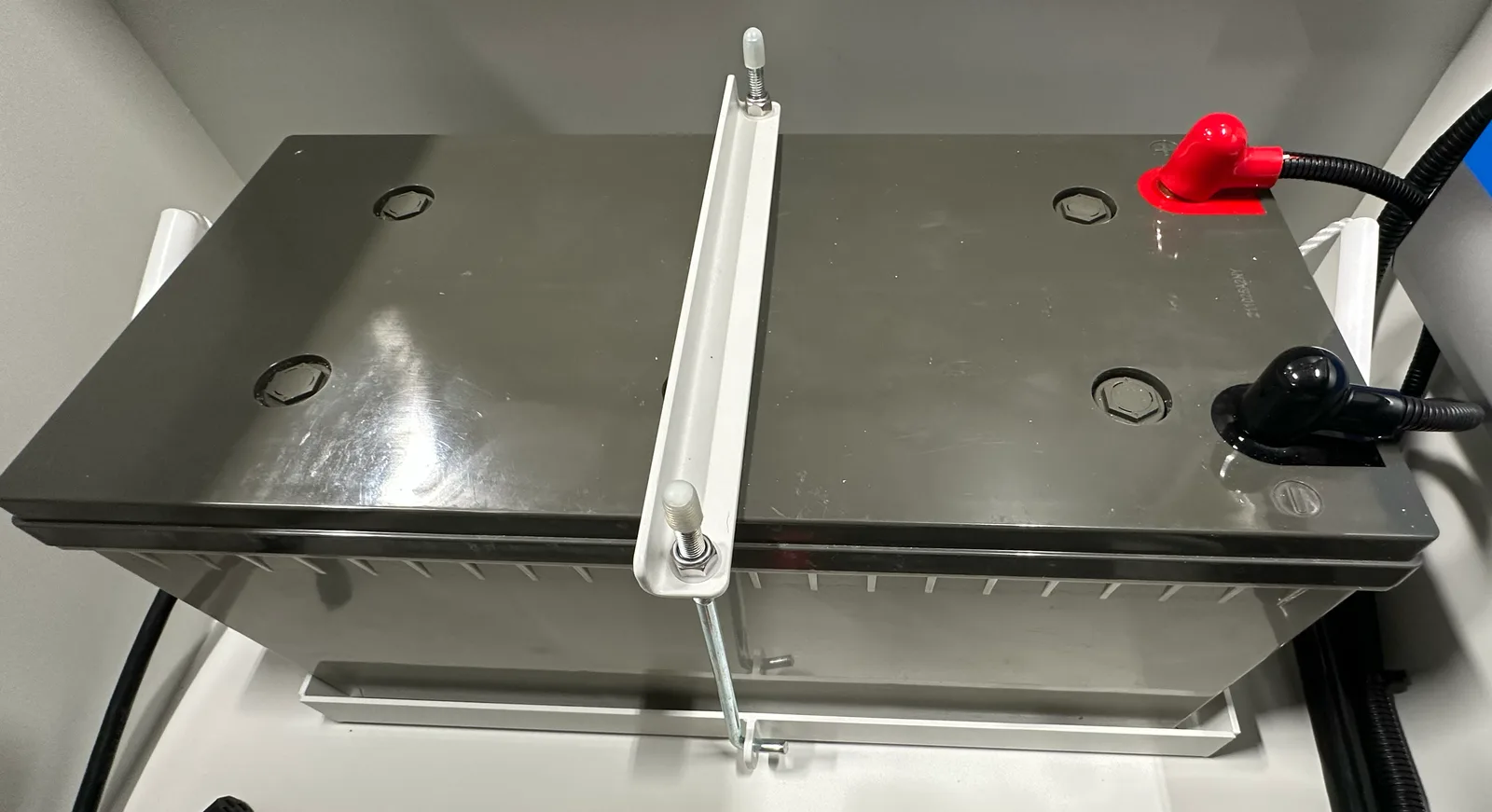 Battery bank mounted inside the trailer